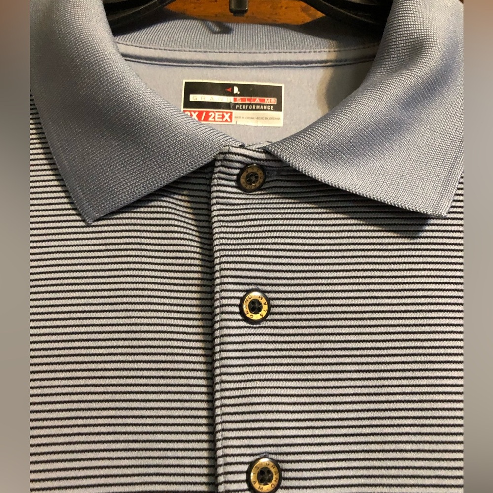 2X Men's Gray Striped Polo Shirt - Picture 1 of 13